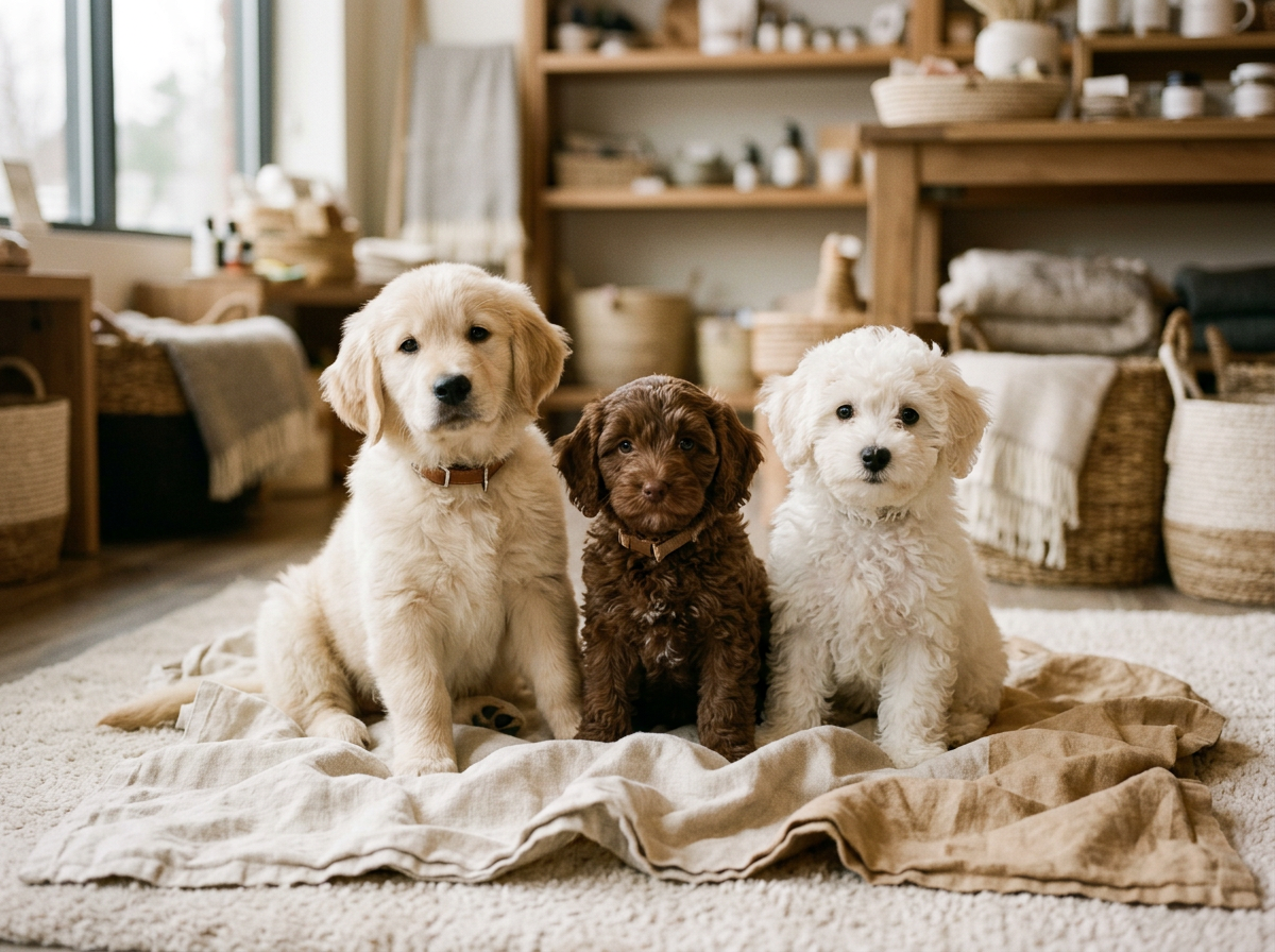 Three adorable puppies sitting together